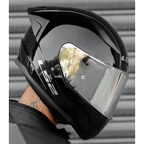 LS2 Rapd 2 Race Parlak Siyah Full Face Motosiklet Kask Gri Caml