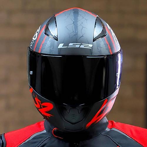 LS2 RAPID 2 RAVEN MAT SYAH-KIRMIZI KAPALI MOTOSKLET KASKI SYAH CAMLI