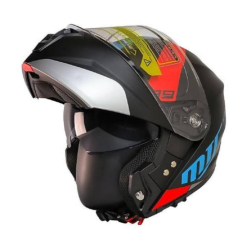 MTS 966 WX89 �ene A��l�r Mat Siyah-K�rm�z�-Mavi Kask