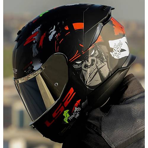 Ls2 Stream 2 Angry Monkey Kapal� Motosiklet Kask� Gri Caml�