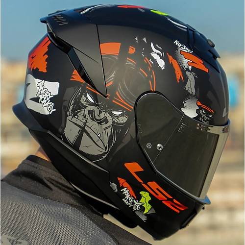 Ls2 Stream 2 Angry Monkey Kapal� Motosiklet Kask� Gri Caml�