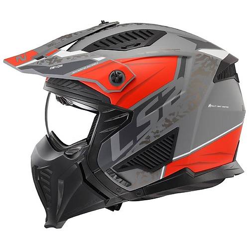 LS2 Dr�fter Devor �ene ��kar�labilir Mod�ler Motosiklet Kask� Mat Gri-Titan�um-K�rm�z�