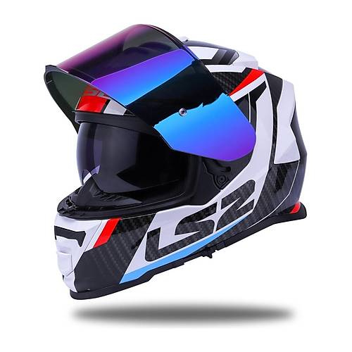 LS2 Storm 2 Racer Beyaz Kapal Motosiklet Kask Gkkua Caml