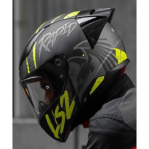 LS2 RAPID 2 RACE RAVEN MAT SYAH-GR-NEON SARI KAPALI MOTOSKLET KASKI EFFAF  CAMLI