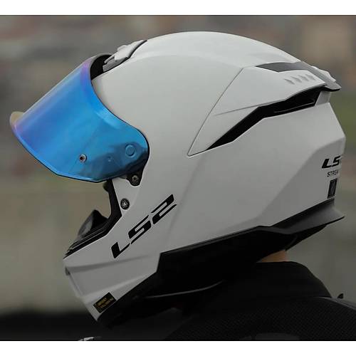 LS2 Stream 2 Beyaz Full Face Motosiklet Kask  Mavi Caml