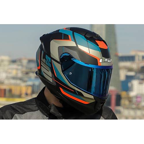 LS2 Stream 2 Road Mat Siyah-Gri Kapal� Motosiklet Kask� Mavi Caml�