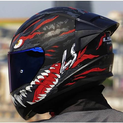 LS2 Rapd 2 Race Kaju Fullface Motosiklet Kask Mavi Caml