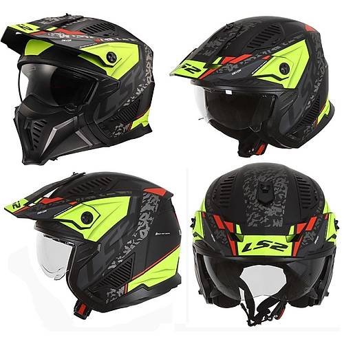 LS2 Dr�fter Devor �ene ��kar�labilir Mod�ler Motosiklet Kask� Mat Siyah-Neon Sar�