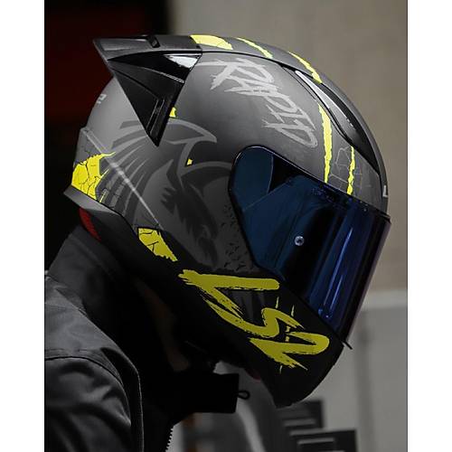LS2 RAPID 2 RACE RAVEN MAT SYAH-GR-NEON SARI KAPALI MOTOSKLET KASKI MAV CAMLI