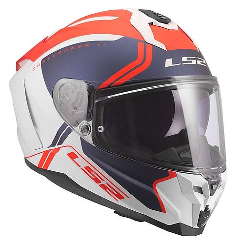 Ls2 Challenger 2 T�tan Mat Beyaz-Mavi-K�rm�z� Kapal� Motosiklet Kask�
