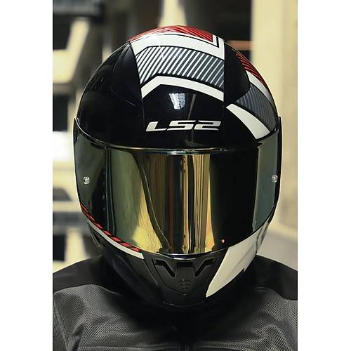 LS2 RAPID 2 RACE EXTRA BEYAZ-KIRMIZI FULLFACE MOTOS�KLET KASKI GOLD CAMLI