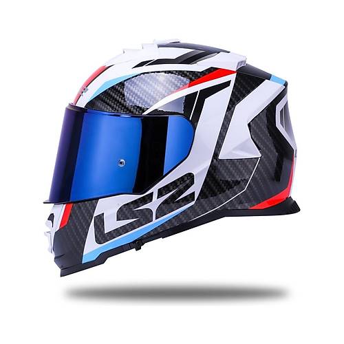 LS2 Storm 2 Racer Beyaz Kapal Motosiklet Kask Mavi Caml
