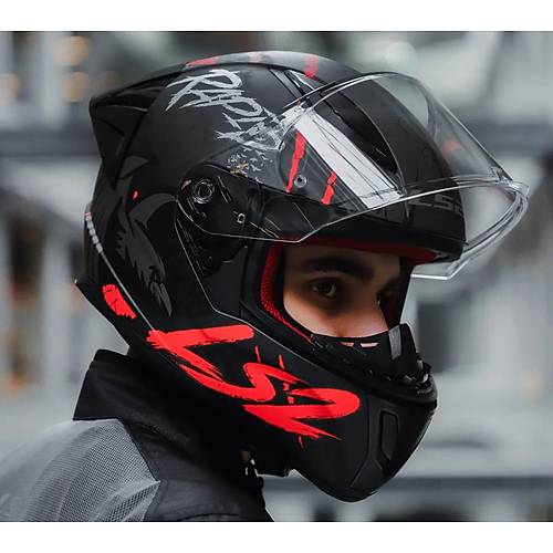 LS2 RAPID 2 RACE RAVEN MAT SYAH-KIRMIZI KAPALI MOTOSKLET KASKI EFFAF  CAMLI