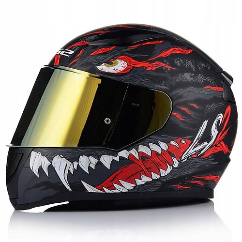 LS2 Rapd 2 Kaju Mat Siyah-Krmz Fullface Motosiklet Kask Gold Caml