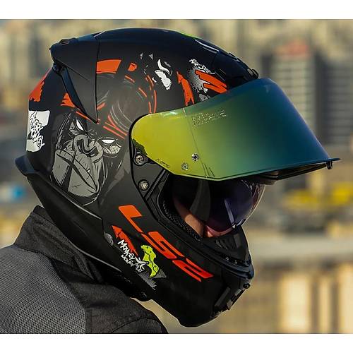 Ls2 Stream 2 Angry Monkey Kapal Motosiklet Kask Gold Caml