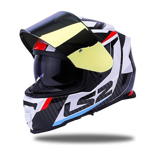 LS2 Storm 2 Racer Beyaz Kapal Motosiklet Kask Gold Caml