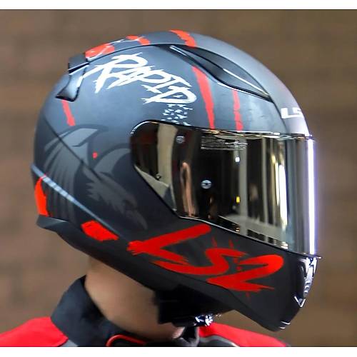 LS2 RAPID 2 RAVEN MAT SYAH-KIRMIZI KAPALI MOTOSKLET KASKI GR CAMLI