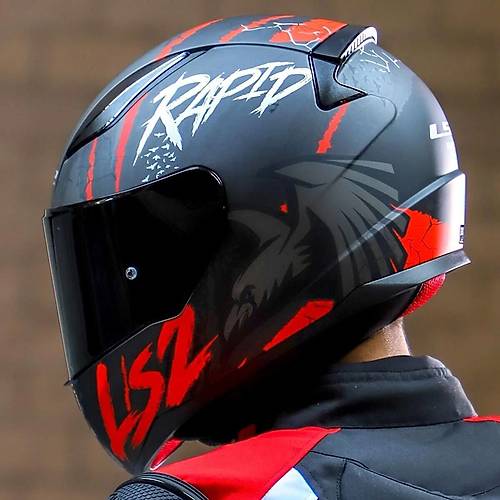 LS2 RAPID 2 RAVEN MAT SYAH-KIRMIZI KAPALI MOTOSKLET KASKI SYAH CAMLI
