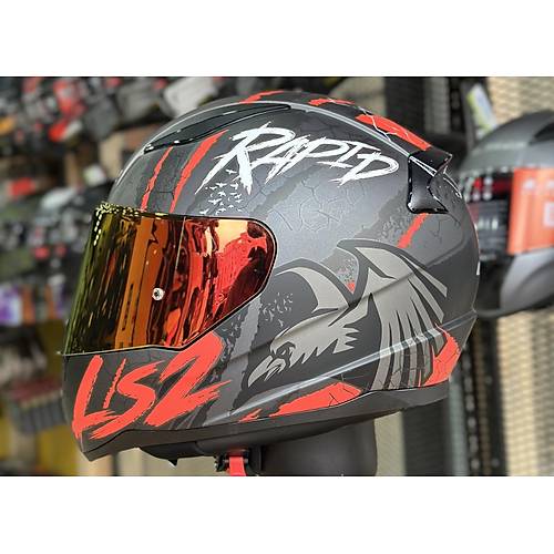LS2 RAPID 2 RAVEN MAT SYAH-KIRMIZI KAPALI MOTOSKLET KASKI KIRMIZI CAMLI
