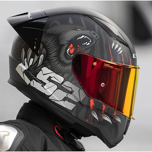 LS2 RAPID 2 RACE CLAWN KAPALI MOTOSKLET KASKI KIRMIZI CAMLI