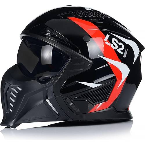 LS2 Dr�fter Tr�al�ty �ene ��kar�labilir Mod�ler Motosiklet Kask� K�rm�z�- Siyah