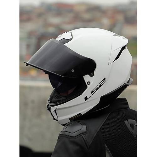 LS2 Stream 2 Beyaz Full Face Motosiklet Kask Siyah Caml