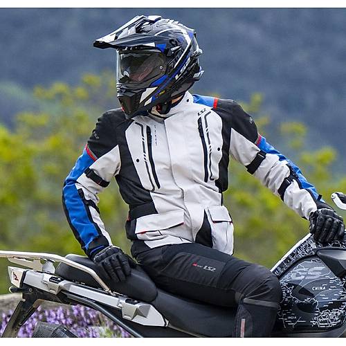 LS2 Narv�k 4 Mevsim Motosiklet Montu Mavi-Siyah-Gri-K�rm�z�