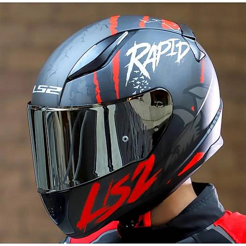 LS2 RAPID 2 RAVEN MAT SYAH-KIRMIZI KAPALI MOTOSKLET KASKI GR CAMLI