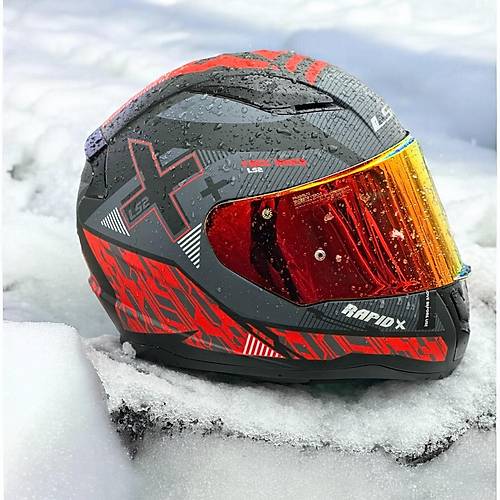 LS2 RAPID 2 XTREET  MAT SYAH-KIRMIZI KAPALI MOTOSKLET KASKI KIRMIZI CAMLI