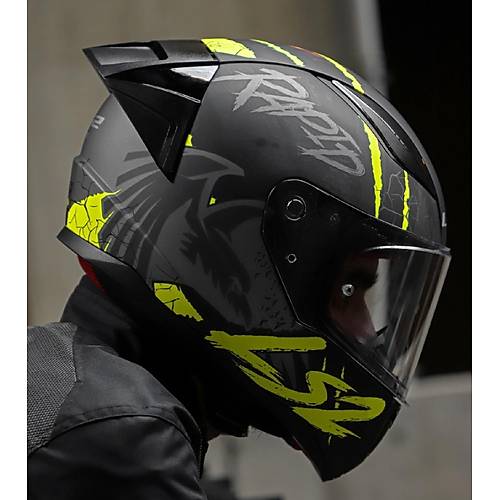 LS2 RAPID 2 RACE RAVEN MAT SYAH-GR-NEON SARI KAPALI MOTOSKLET KASKI EFFAF  CAMLI