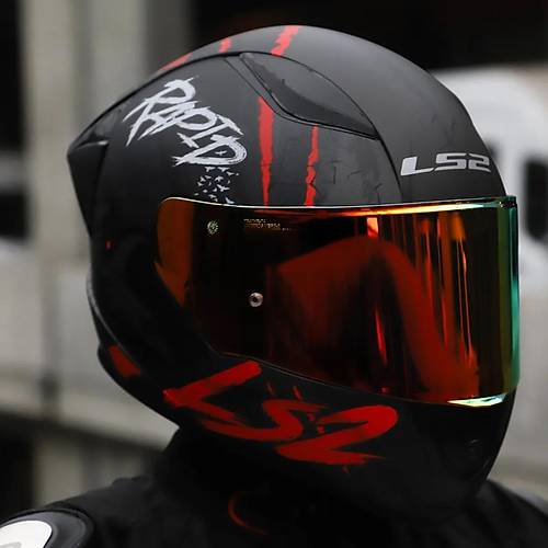 LS2 RAPID 2 RACE RAVEN MAT SYAH-KIRMIZI KAPALI MOTOSKLET KASKI KIRMIZI CAMLI