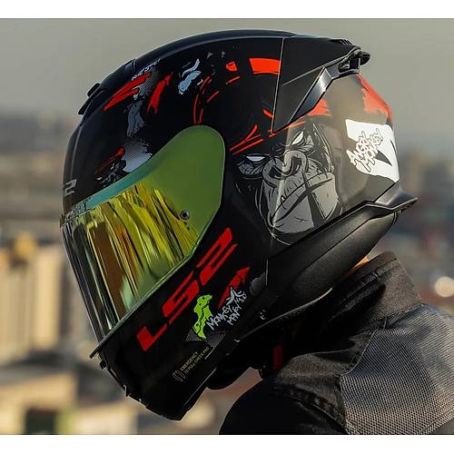 Ls2 Stream 2 Angry Monkey Kapal Motosiklet Kask Gold Caml