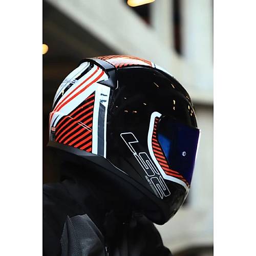 LS2 Rapid 2 Extra Beyaz-K�rm�z� Kapal� Motosiklet Kask� Mavi Caml�