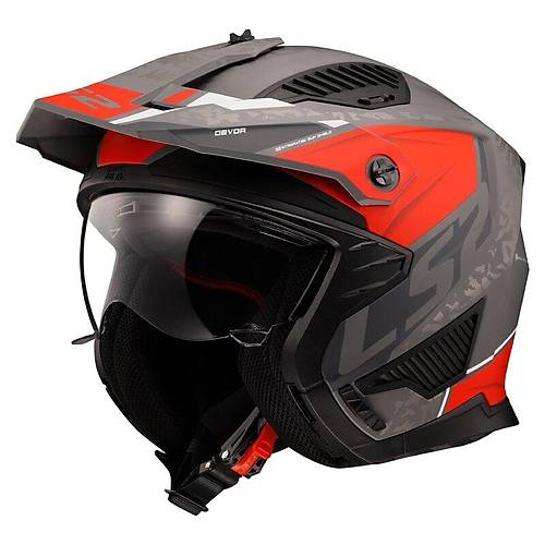 LS2 Dr�fter Devor �ene ��kar�labilir Mod�ler Motosiklet Kask� Mat Gri-Titan�um-K�rm�z�
