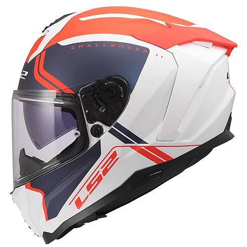 Ls2 Challenger 2 T�tan Mat Beyaz-Mavi-K�rm�z� Kapal� Motosiklet Kask�