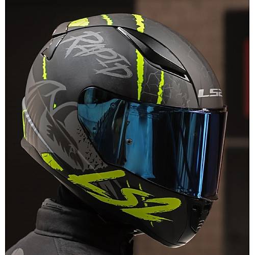 LS2 RAPID 2 RAVEN MAT SYAH-GR-NEON SARI KAPALI MOTOSKLET KASKI MAV CAMLI