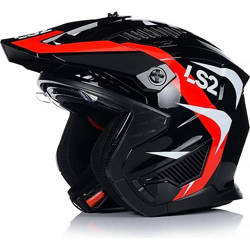 LS2 Dr�fter Tr�al�ty �ene ��kar�labilir Mod�ler Motosiklet Kask� K�rm�z�- Siyah