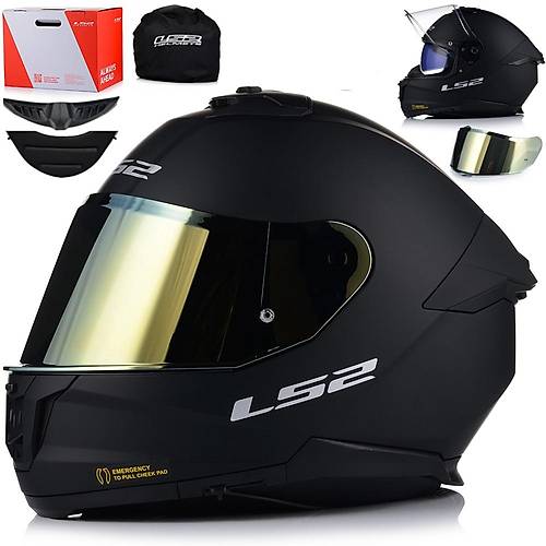 LS2 Stream 2 Mat Siyah Full Face Motosiklet Kask Gold Caml