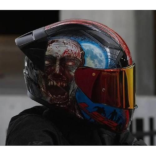 LS2 Rapd 2 Race Zombe Fullface Motosiklet Kask Krmz Caml