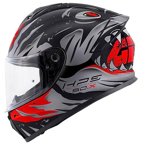 Givi 50.X Sharkb�te Mat Siyah-Gri-K�rm�z� Kapal� Motosiklet Kask�