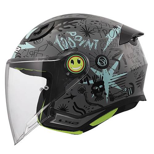 LS2 Funny 2 Scribble Gri-Mavi �ocuk Motosiklet Kask�