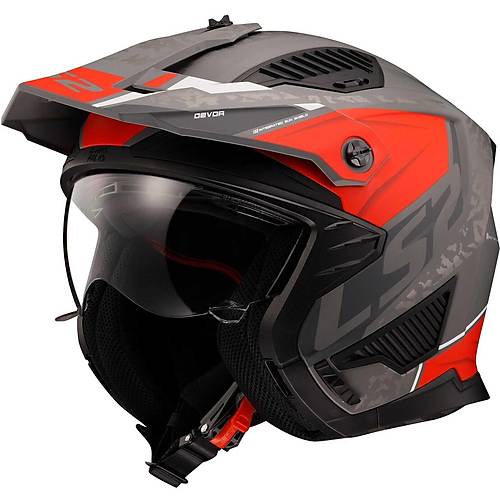 LS2 Dr�fter Devor �ene ��kar�labilir Mod�ler Motosiklet Kask� Mat Gri-Titan�um-K�rm�z�