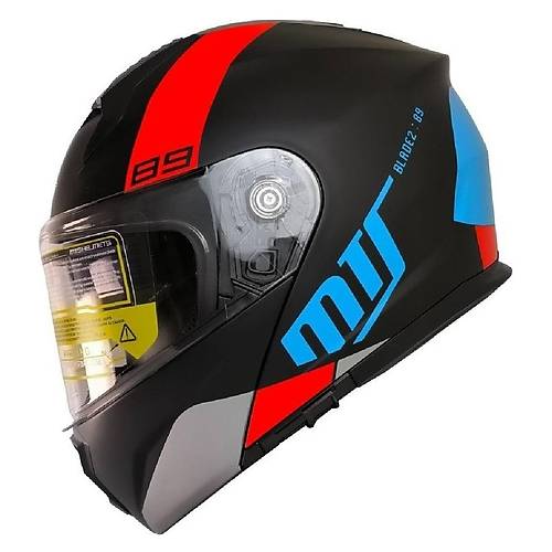MTS 966 WX89 �ene A��l�r Mat Siyah-K�rm�z�-Mavi Kask