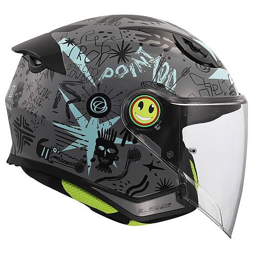 LS2 Funny 2 Scribble Gri-Mavi �ocuk Motosiklet Kask�