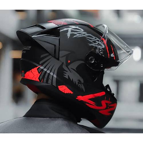LS2 RAPID 2 RACE RAVEN MAT SYAH-KIRMIZI KAPALI MOTOSKLET KASKI EFFAF  CAMLI