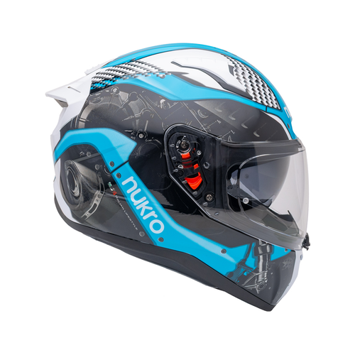 Nukro B-506 Level Beyaz-Mavi G�ne� Viz�rl� Kapal� Motosiklet Kask�