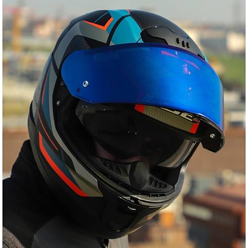 LS2 Stream 2 Road Mat Siyah-Gri Kapal� Motosiklet Kask� Mavi Caml�