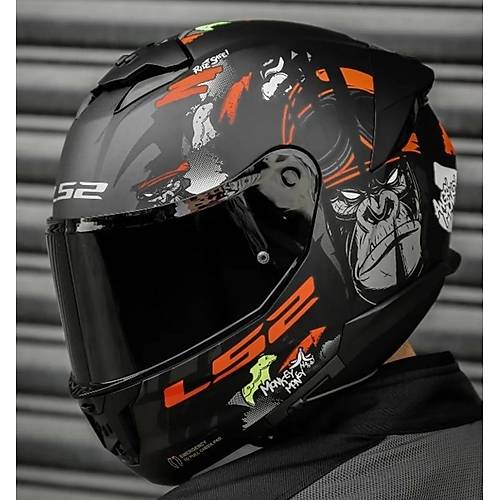 Ls2 Stream 2 Angry Monkey Kapal Motosiklet Kask Siyah Caml