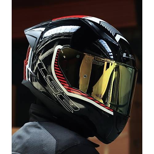 LS2 RAPID 2 RACE EXTRA BEYAZ-KIRMIZI FULLFACE MOTOS�KLET KASKI GOLD CAMLI