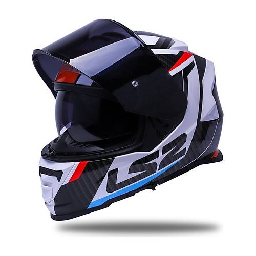 LS2 Storm 2 Racer Beyaz Kapal Motosiklet Kask Siyah Caml